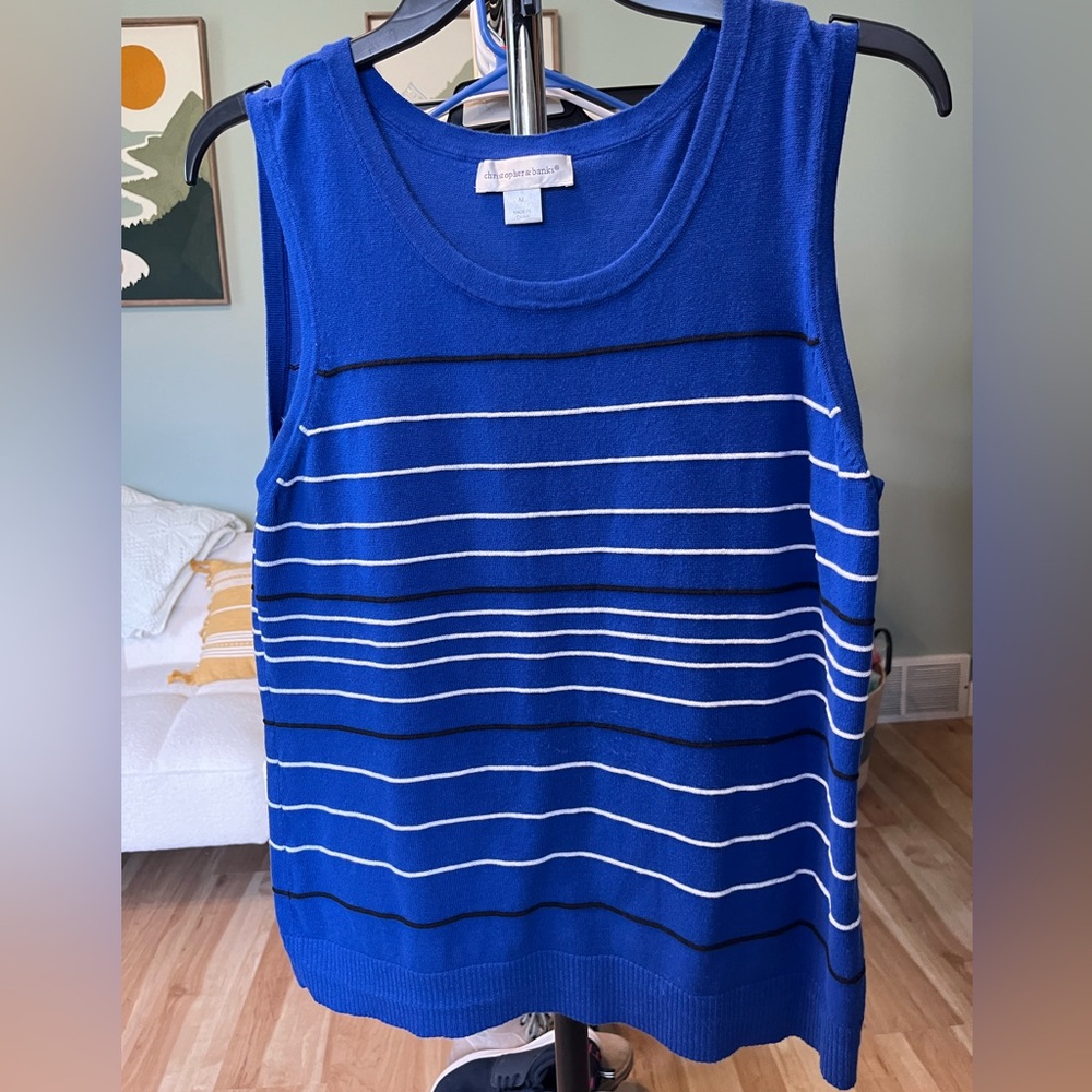 Christopher & Banks Cobalt Blue Sleeveless Striped Knit Tank